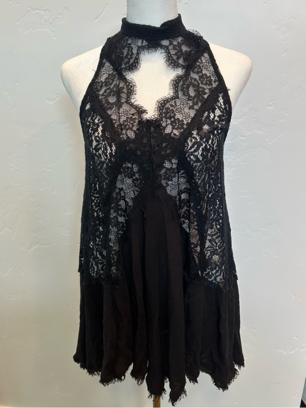 Free People Black Lace Halter Top
